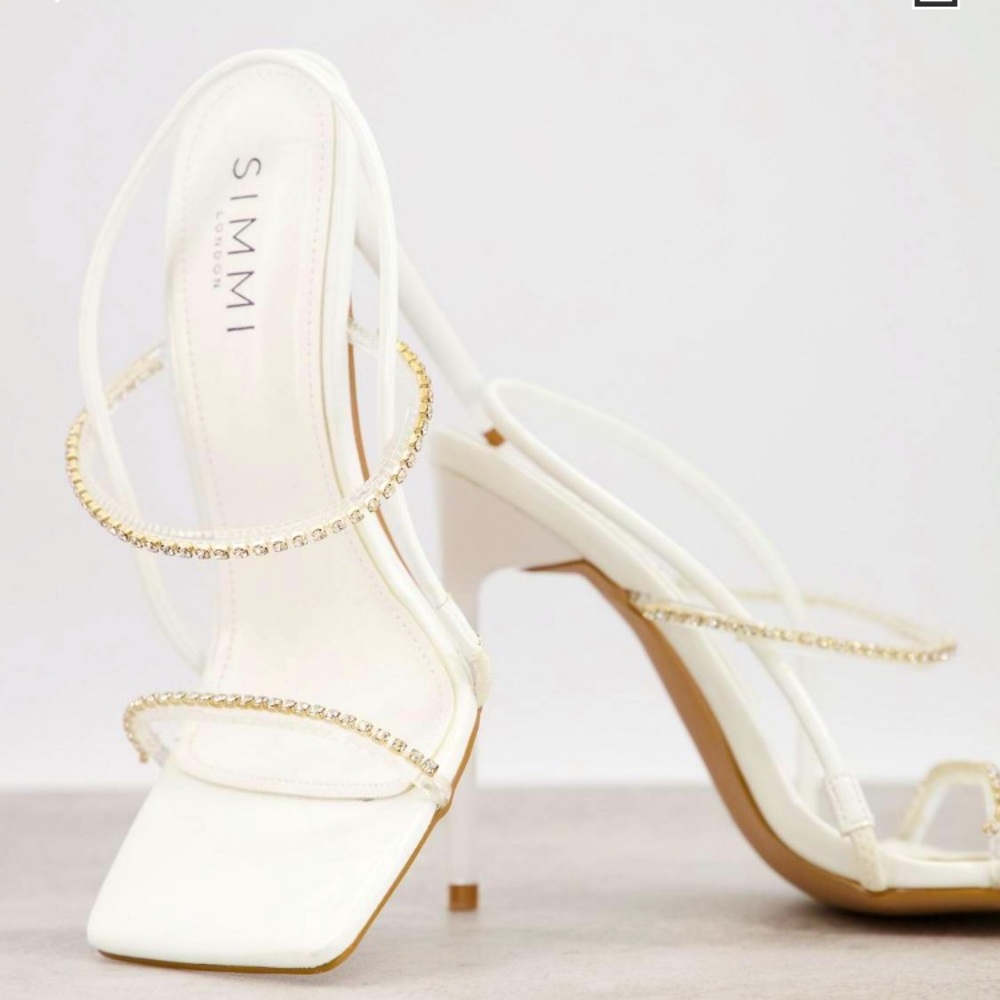 SIMMI London Chanelle heels w/ “diamonds” in white